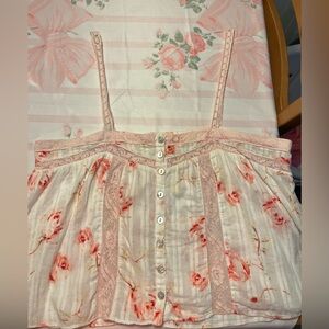 LoveShackFancy Pink and Cream Lace top